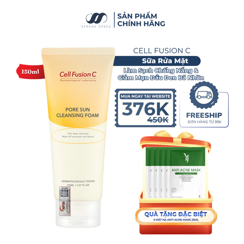 Sữa Rửa Mặt Làm Sạch Chống Nắng & Giảm Mụn Đầu Đen Bã Nhờn Cell Fusion C Pore Sun Cleansing Foam