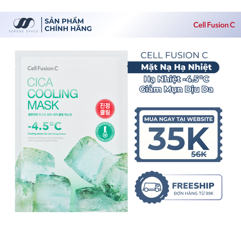 Mặt Nạ Rau Má Hạ Nhiệt -4.5 Độ Giảm Mụn & Làm Dịu Da Ửng Đỏ Cháy Nắng Cell Fusion C Cica Cooling Mask Serene Space Sản Phẩm Chính Hãng