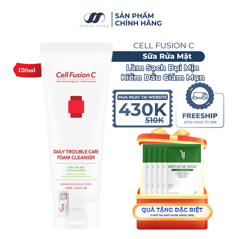 Sữa Rửa Mặt Làm Sạch Bụi Mịn Kiềm Dầu Giảm Mụn Cell Fusion C Daily Trouble Care Foam Cleanser