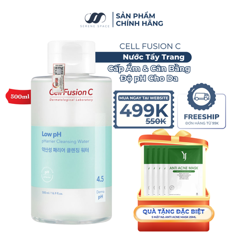 Nước Tẩy Trang Rửa Mặt Cấp Ẩm Cân Bằng độ pH Trên Da Cell Fusion C Low pH Pharrier Cleansing Water