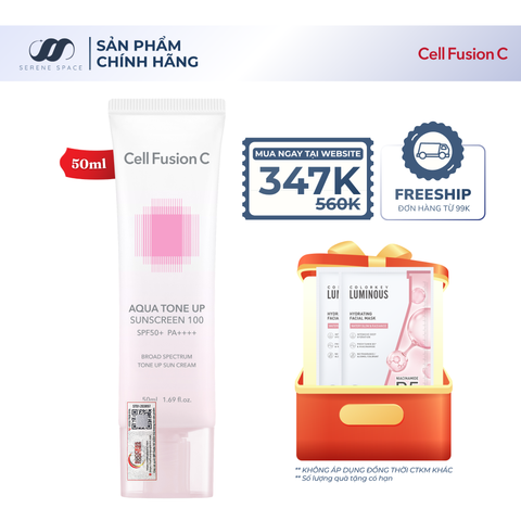 Kem Chống Nắng Nâng Tone Cấp Ẩm Căng Bóng Cho Mọi Loại Da Cell Fusion C Aqua Tone Up 100 Sunscreen SPF 50+ PA++++ Serene Space Sản Phẩm Chính Hãng