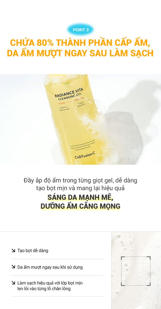 Gel Rửa Mặt Làm Sáng & Dưỡng Ẩm Da Cell Fusion C Radiance Vita Cleansing Gel
