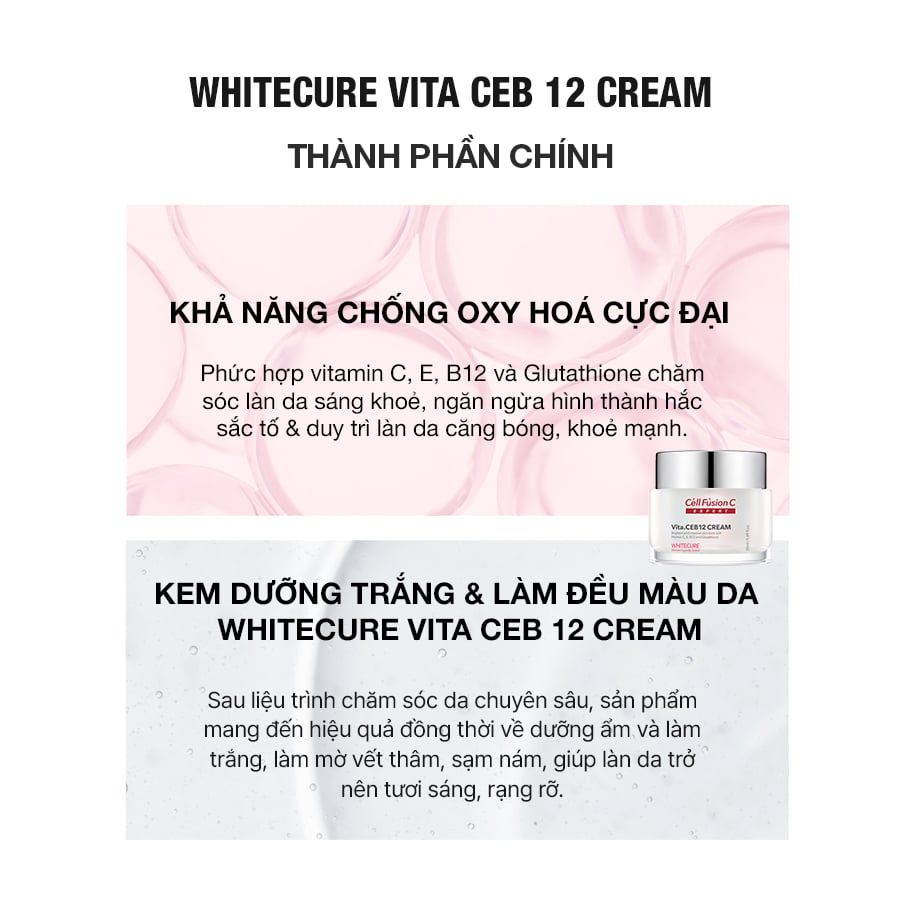 Kem Dưỡng Trắng Mờ Thâm & Sáng Da Đều Màu Cell Fusion C Expert Whitecure Vita.CEB12 Cream Serene Space Sản Phẩm Chính Hãng