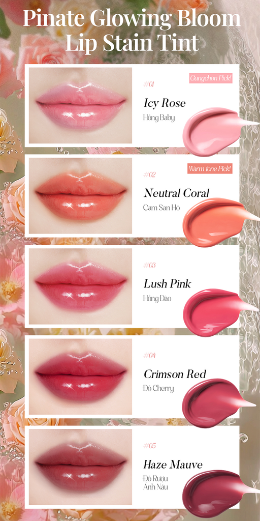 Son Tint Bóng Dưỡng Môi Thuần Chay Bền Màu Pinate Glowing Bloom Lip Stain Tint 2.9G