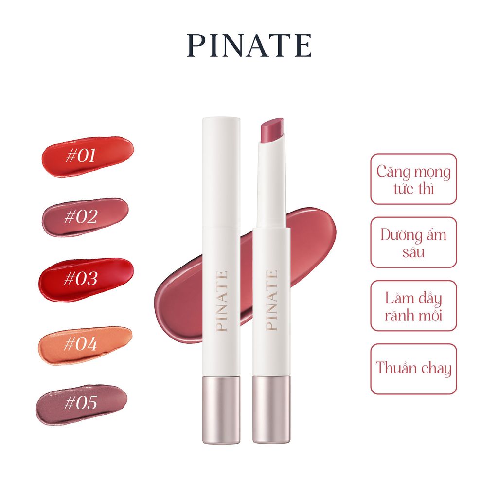 Son Dưỡng Bóng Làm Hồng Môi Bắt Sáng & Làm Đầy Môi Thuần Chay Pinate Bare Glow Peptide Melting Balm 1.8G
