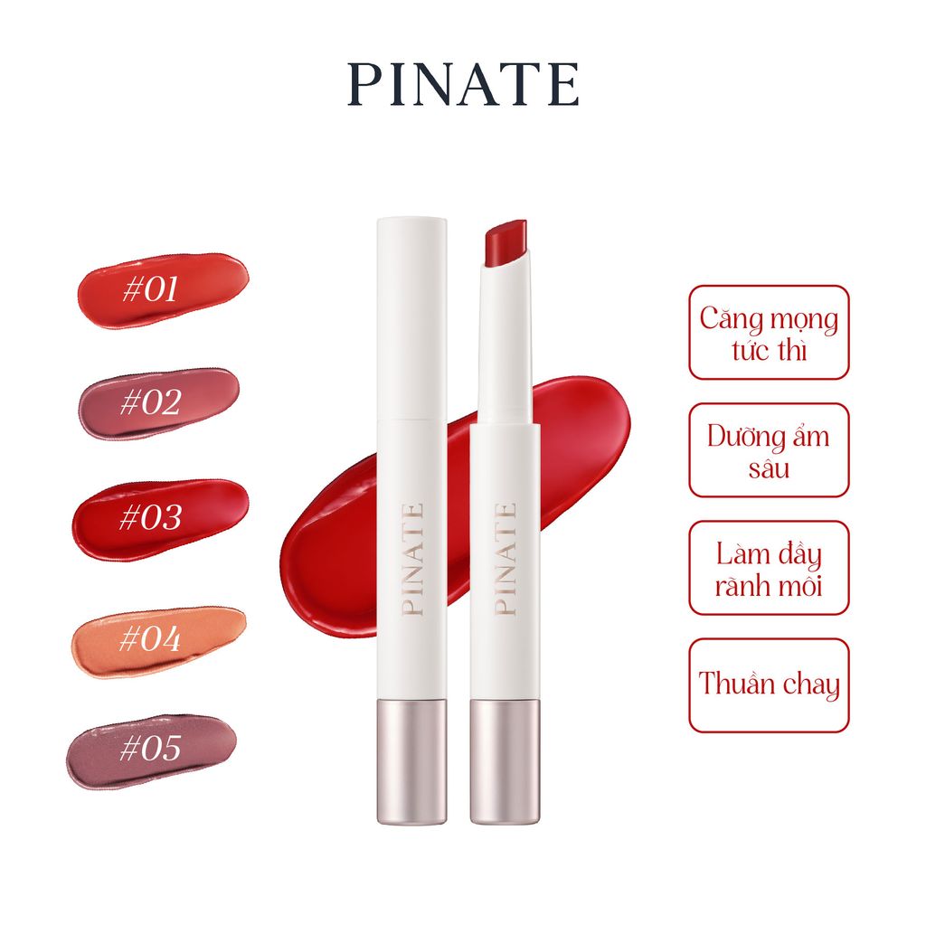Son Dưỡng Bóng Làm Hồng Môi Bắt Sáng & Làm Đầy Môi Thuần Chay Pinate Bare Glow Peptide Melting Balm 1.8G