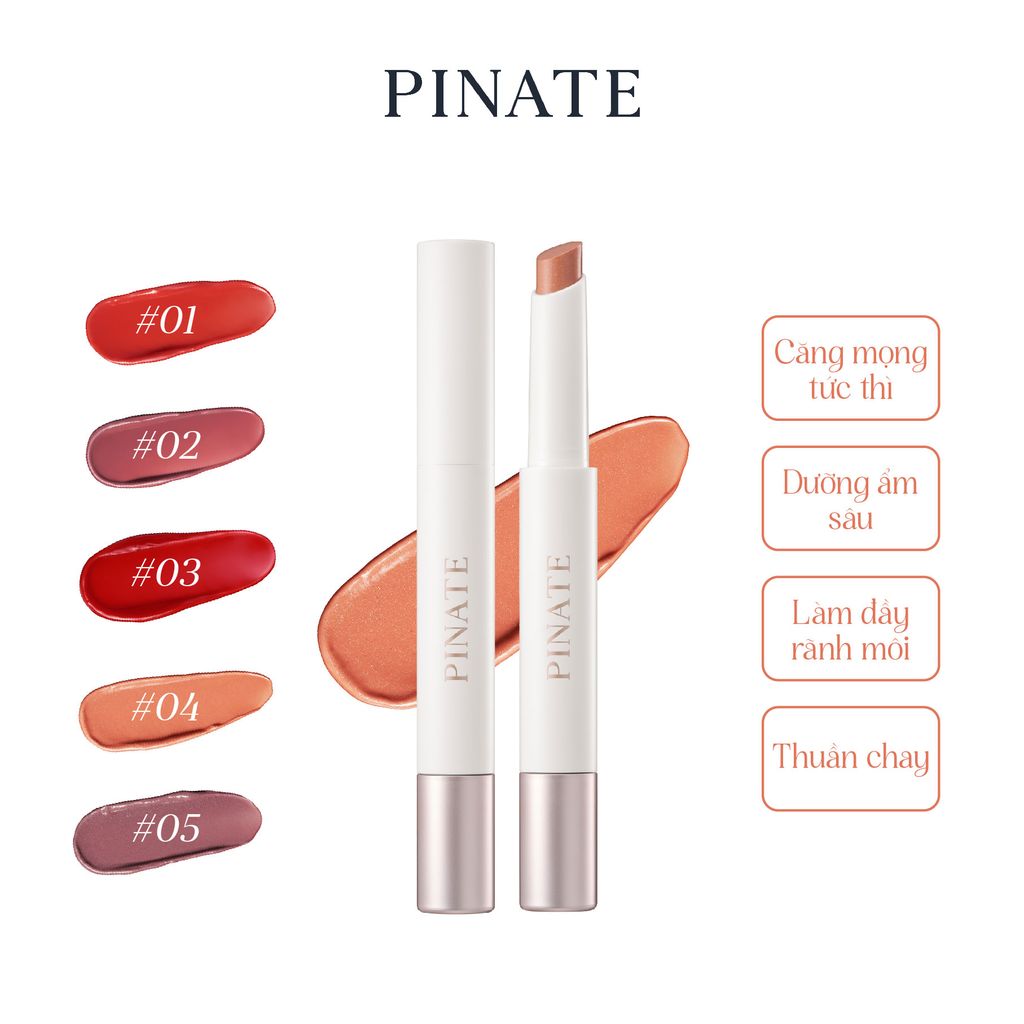 Son Dưỡng Bóng Làm Hồng Môi Bắt Sáng & Làm Đầy Môi Thuần Chay Pinate Bare Glow Peptide Melting Balm 1.8G