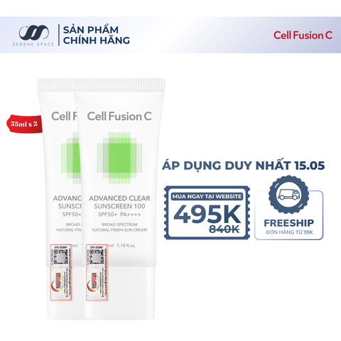 Kem Chống Nắng Phổ Rộng Kiểm Soát Dầu Mụn Cell Fusion C Advanced Clear Sunscreen 100 SPF50+ PA++++