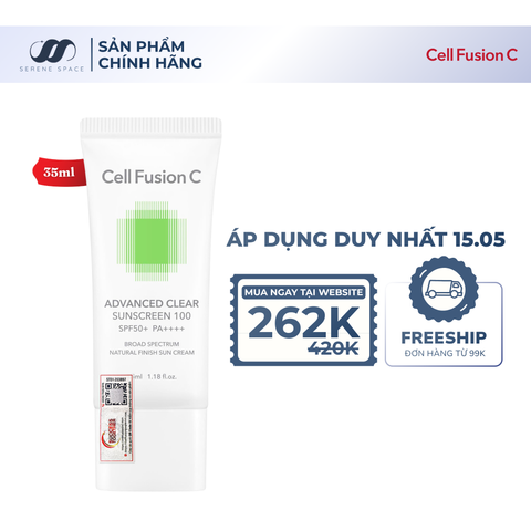 Kem Chống Nắng Phổ Rộng Kiểm Soát Dầu Mụn Cell Fusion C Advanced Clear Sunscreen 100 SPF50+ PA++++