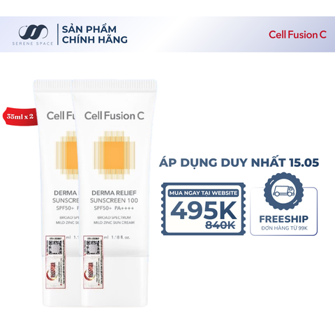 Kem Chống Nắng Thuần Vật Lý An Toàn Cho Mẹ Bầu & Em Bé Cell Fusion C Derma Relief Sunscreen 100 SPF 50+ PA++++