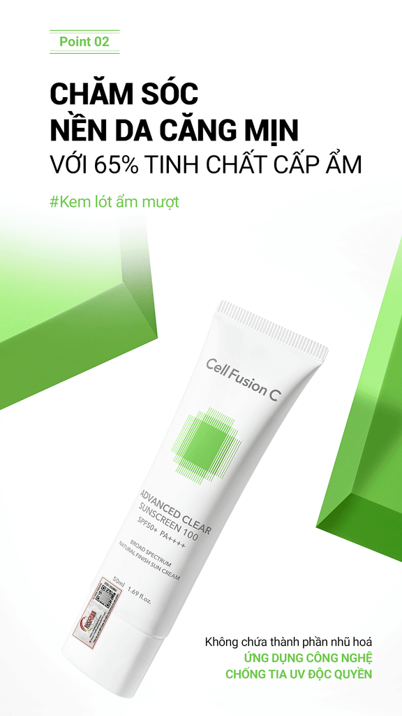 Kem Chống Nắng Phổ Rộng Kiểm Soát Dầu Mụn Cell Fusion C Advanced Clear Sunscreen 100 SPF50+ PA++++ Serene Space Sản Phẩm Chính Hãng