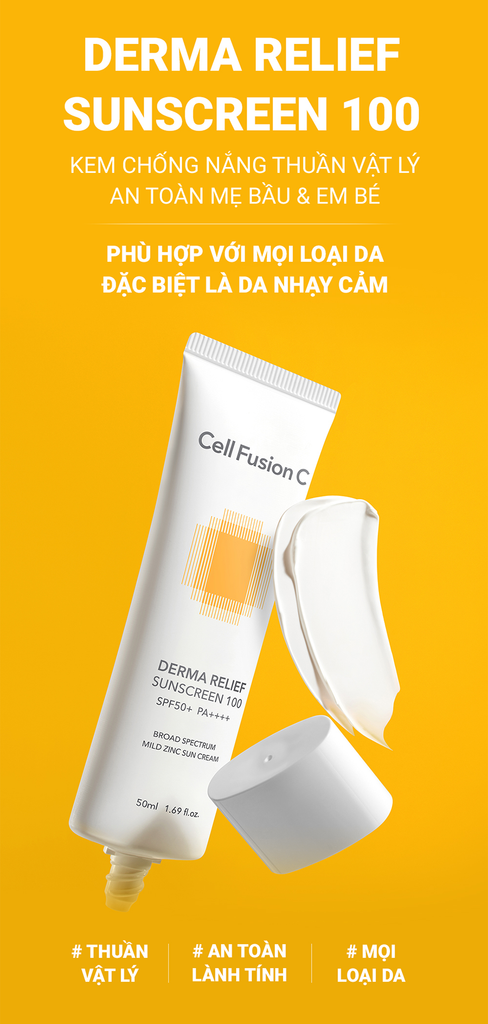 Kem Chống Nắng Thuần Vật Lý An Toàn Cho Mẹ Bầu & Em Bé Cell Fusion C Derma Relief Sunscreen 100 SPF 50+ PA++++ Serene Space Sản Phẩm Chính Hãng