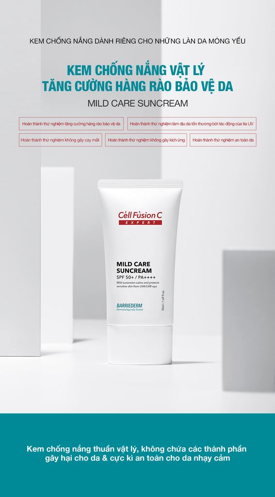 Kem Chống Nắng Vật Lý Tăng Cường Hàng Rào Bảo Vệ Da Cell Fusion C Expert Barriederm Mild Care Suncream SPF 50+/ PA++++