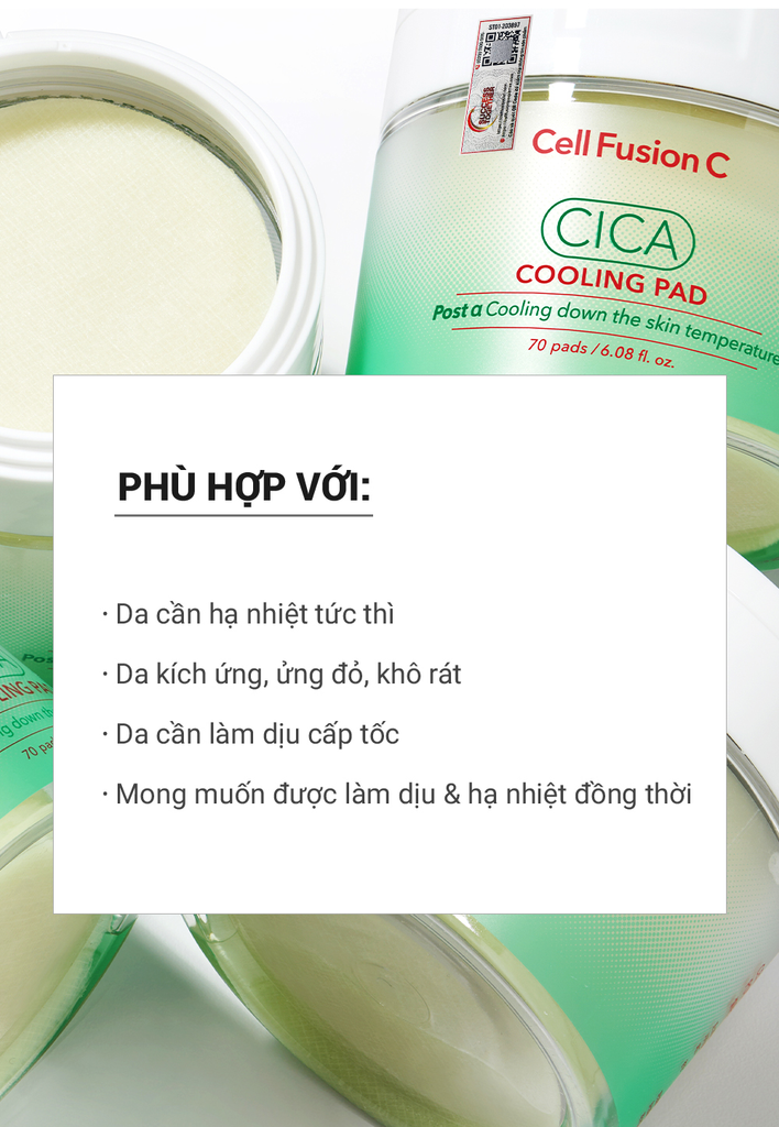 Toner Pad Rau Má Làm Lạnh Hạ Nhiệt -5 Độ Giảm Mụn & Làm Dịu Da Ửng Đỏ Cháy Nắng Cell Fusion C Cica Cooling Pad