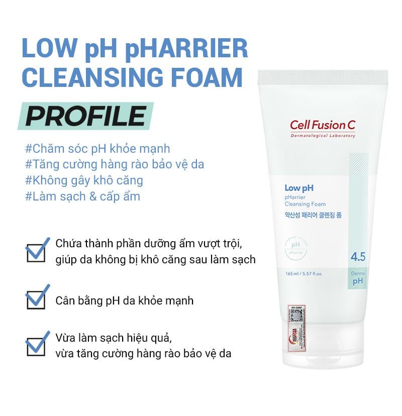 Sữa Rửa Mặt Cấp Ẩm & Cân Bằng Độ pH Trên Da Cell Fusion C Low pH pHarrier Cleansing Foam