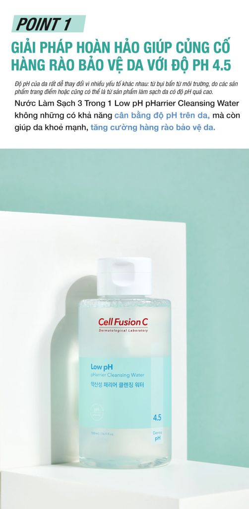 Nước Tẩy Trang Rửa Mặt Cấp Ẩm Cân Bằng độ pH Trên Da Cell Fusion C Low pH Pharrier Cleansing Water