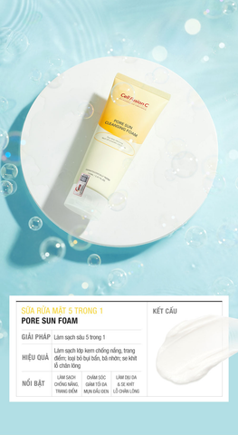 Sữa Rửa Mặt Làm Sạch Chống Nắng & Giảm Mụn Đầu Đen Bã Nhờn Cell Fusion C Pore Sun Cleansing Foam