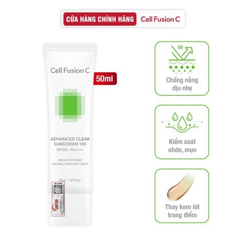 Kem Chống Nắng Phổ Rộng Kiểm Soát Dầu Mụn Cell Fusion C Advanced Clear Sunscreen 100 SPF50+ PA++++
