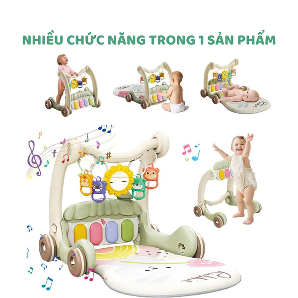 Xe tập đi đa năng kèm đàn piano cho bé – 3 chế độ chơi, nhạc và đồ chơi treo phát triển giác quan