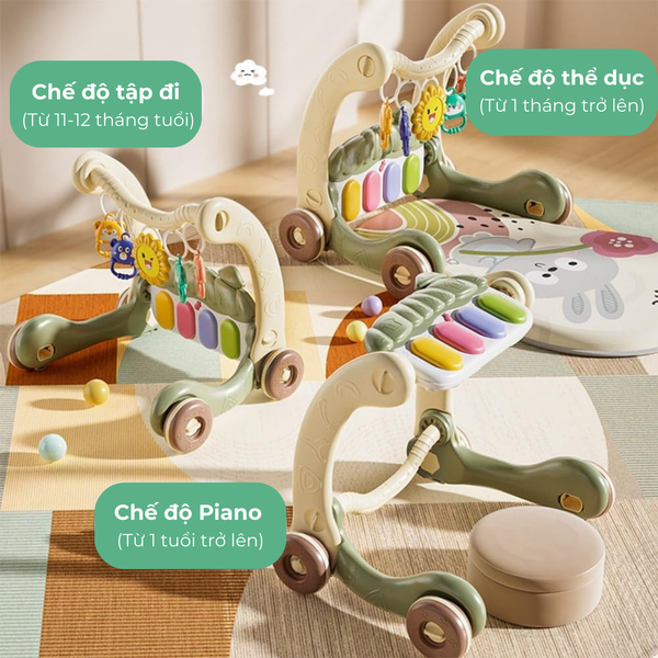 Xe tập đi đa năng kèm đàn piano cho bé – 3 chế độ chơi, nhạc và đồ chơi treo phát triển giác quan