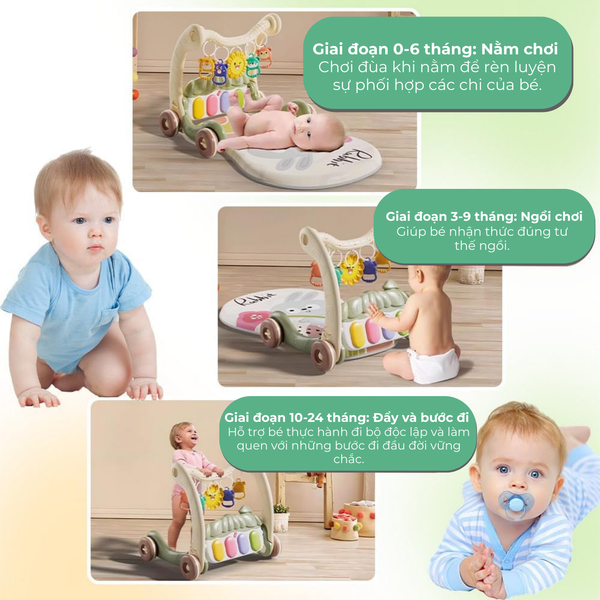 Xe tập đi đa năng kèm đàn piano cho bé – 3 chế độ chơi, nhạc và đồ chơi treo phát triển giác quan