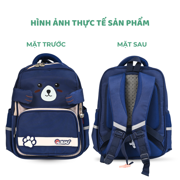 Balo học sinh hình gấu nâu dễ thương – Chất liệu chống nước, nhiều ngăn tiện dụng