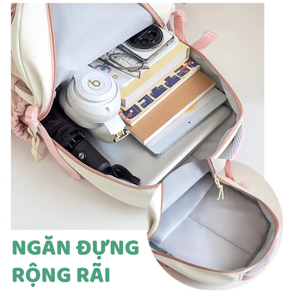 Ba lô học sinh tai mèo trong suốt phong cách kawaii họa tiết cute dễ thương – Nhiều ngăn tiện dụng