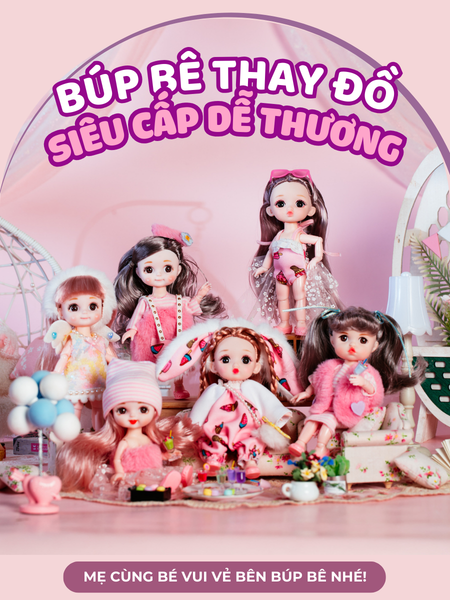 Bộ đồ chơi 6 búp bê kèm trang phục, búp bê mini nhiều kiểu dáng cho bé