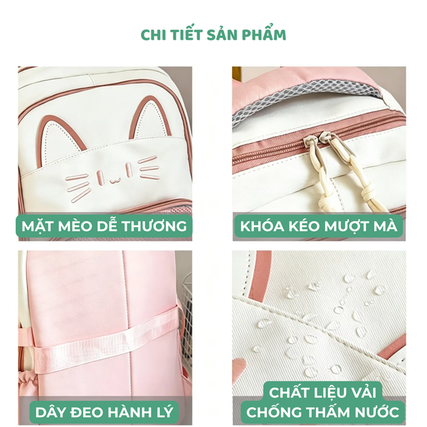 Ba lô học sinh tai mèo trong suốt phong cách kawaii họa tiết cute dễ thương – Nhiều ngăn tiện dụng