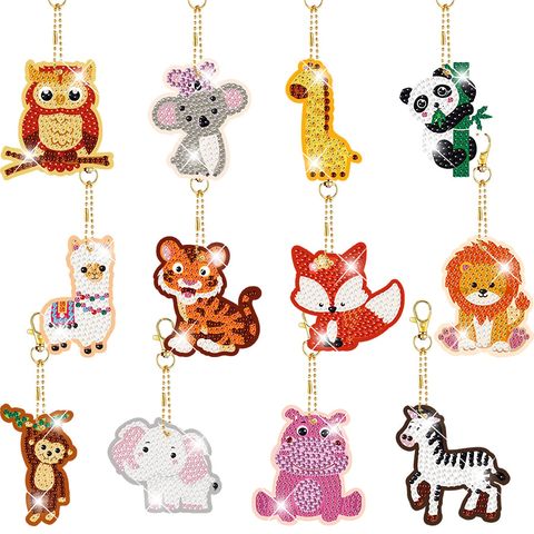 Set 12 móc khóa đính đá DIY mini – Chủ đề lễ hội & động vật dễ thương, tặng kèm dụng cụ thủ công cho bé