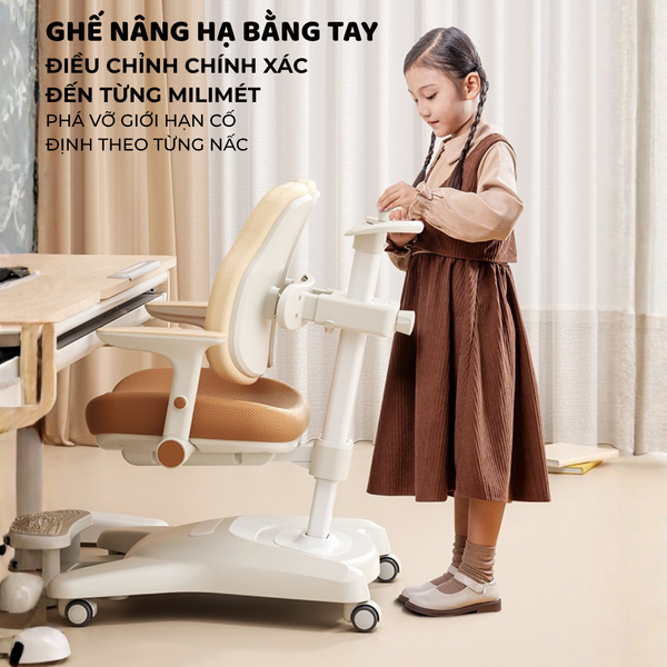 Bộ bàn ghế học sinh thông minh Suri cao cấp – Tích hợp đèn LED, giá sách, ghế công thái học, điều chỉnh đa năng, chống gù chống cận