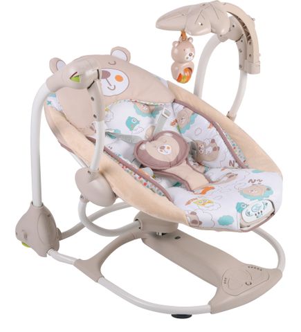 Ghế rung tự động cho bé – Họa tiết gấu dễ thương, tích hợp nhạc và đồ chơi treo