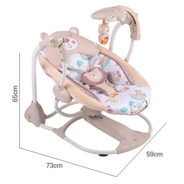 Ghế rung tự động cho bé – Họa tiết gấu dễ thương, tích hợp nhạc và đồ chơi treo