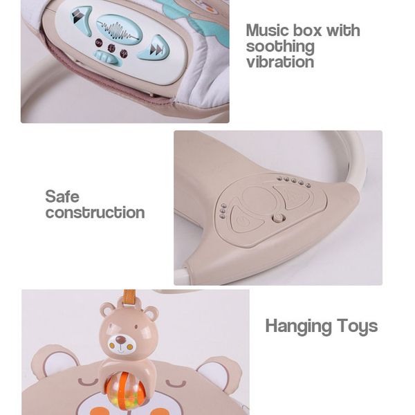 Ghế rung tự động cho bé – Họa tiết gấu dễ thương, tích hợp nhạc và đồ chơi treo