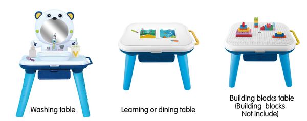 Bộ đồ chơi bồn rửa tay có Nhạc kèm bàn lắp ghép(mầu xanh trắng)