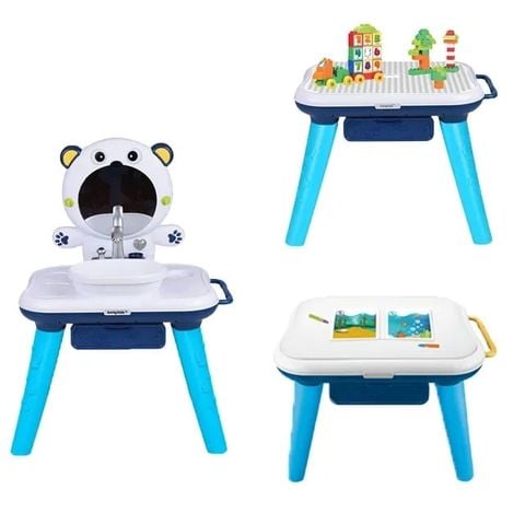Bộ đồ chơi bồn rửa tay có Nhạc kèm bàn lắp ghép(mầu xanh trắng)