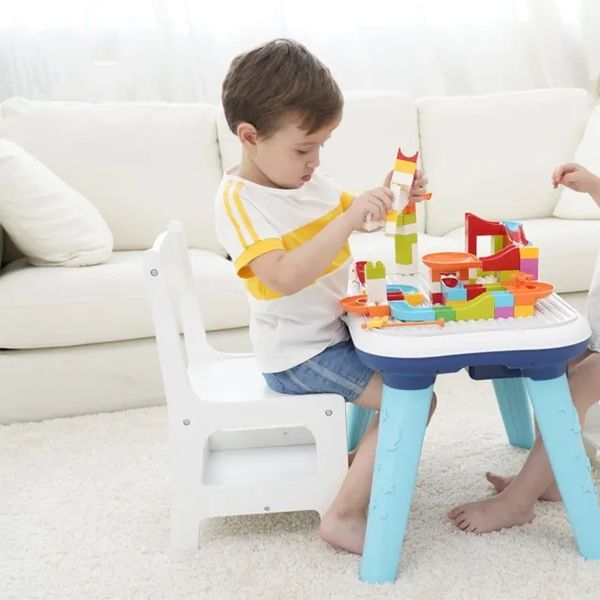 Bộ đồ chơi bồn rửa tay có Nhạc kèm bàn lắp ghép(mầu xanh trắng)