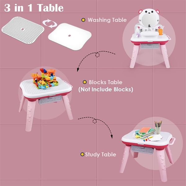 Bộ đồ chơi bồn rửa tay có Nhạc kèm bàn lắp ghép(mầu hồng trắng)