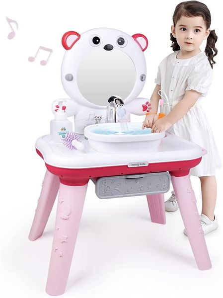 Bộ đồ chơi bồn rửa tay có Nhạc kèm bàn lắp ghép(mầu hồng trắng)