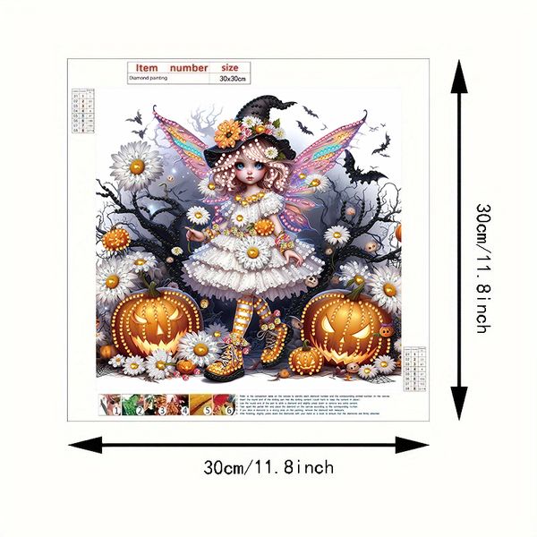 Tranh đính đá 5D Cô Bé Phù Thủy Halloween – Nghệ thuật Fantasy, kích thước 30x30cm, trang trí và quà tặng độc đáo