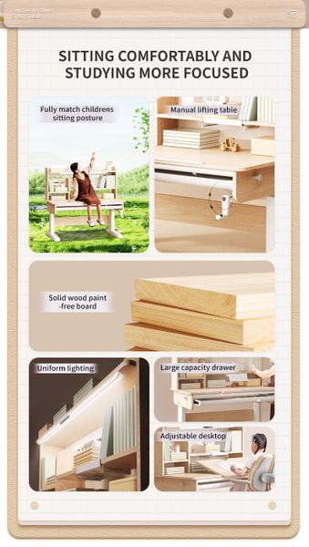 Bộ bàn ghế học sinh thông minh Suri cao cấp – Tích hợp đèn LED, giá sách, ghế công thái học, điều chỉnh đa năng, chống gù chống cận