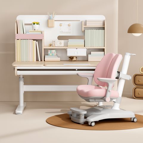 Bộ bàn ghế học sinh thông minh Alpha cao cấp – Kèm giá sách, nâng hạ quay tay, chống gù chống cận cho bé