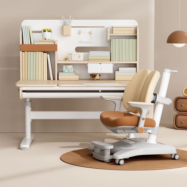 Bộ bàn ghế học sinh thông minh Alpha cao cấp – Kèm giá sách, nâng hạ quay tay, chống gù chống cận cho bé