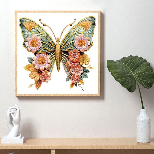 Tranh đính đá con bướm nghệ thuật – Họa tiết hoa nổi 3D sang trọng, kích thước 30x30cm