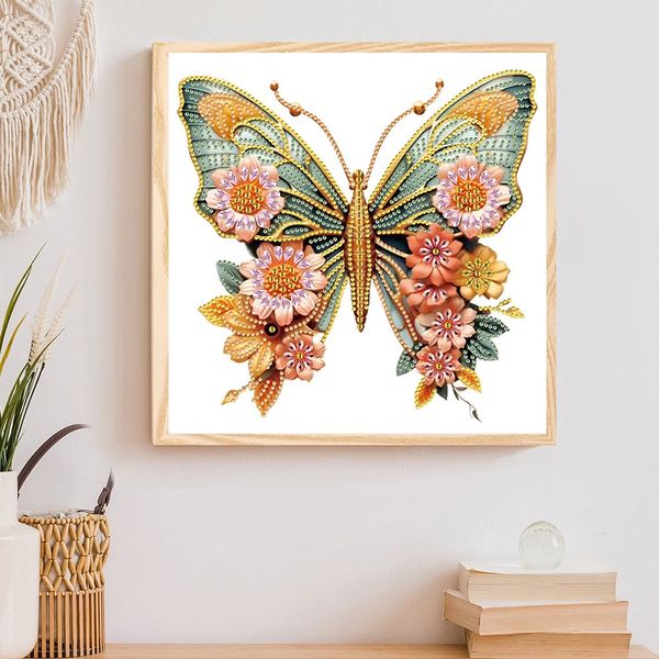 Tranh đính đá con bướm nghệ thuật – Họa tiết hoa nổi 3D sang trọng, kích thước 30x30cm