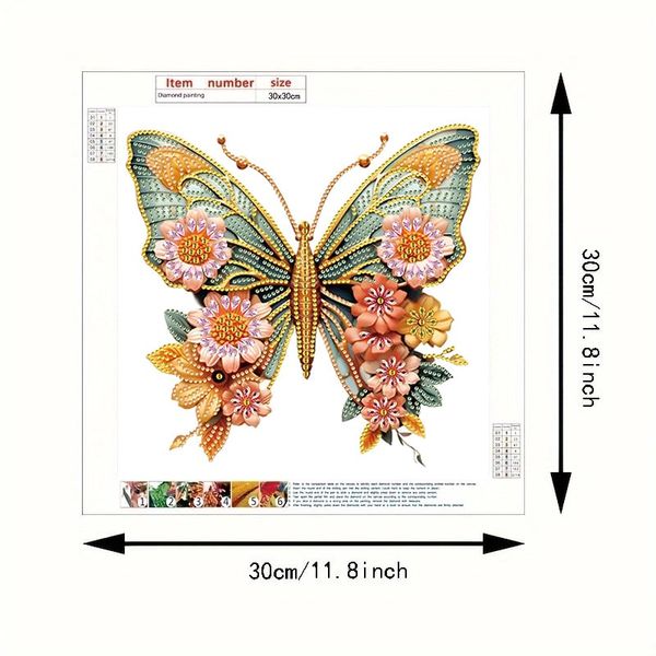 Tranh đính đá con bướm nghệ thuật – Họa tiết hoa nổi 3D sang trọng, kích thước 30x30cm