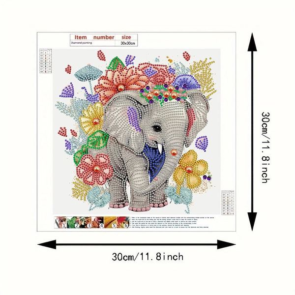 Tranh đính đá 5D hình voi con và hoa sắc màu – Kích thước 30x30cm, nguyên liệu cao cấp