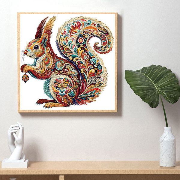 Tranh đính đá 5D hình Sóc – Họa tiết Mandala nghệ thuật, kích thước 30x30cm, trang trí phòng khách và quà tặng độc đáo