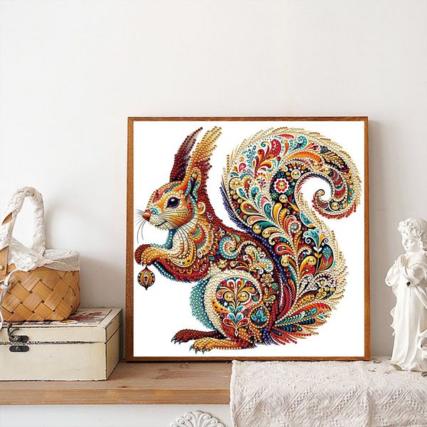 Tranh đính đá 5D hình Sóc – Họa tiết Mandala nghệ thuật, kích thước 30x30cm, trang trí phòng khách và quà tặng độc đáo