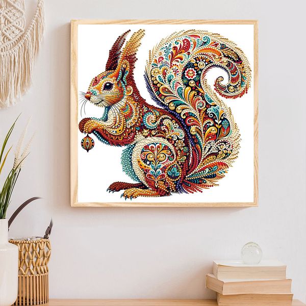Tranh đính đá 5D hình Sóc – Họa tiết Mandala nghệ thuật, kích thước 30x30cm, trang trí phòng khách và quà tặng độc đáo